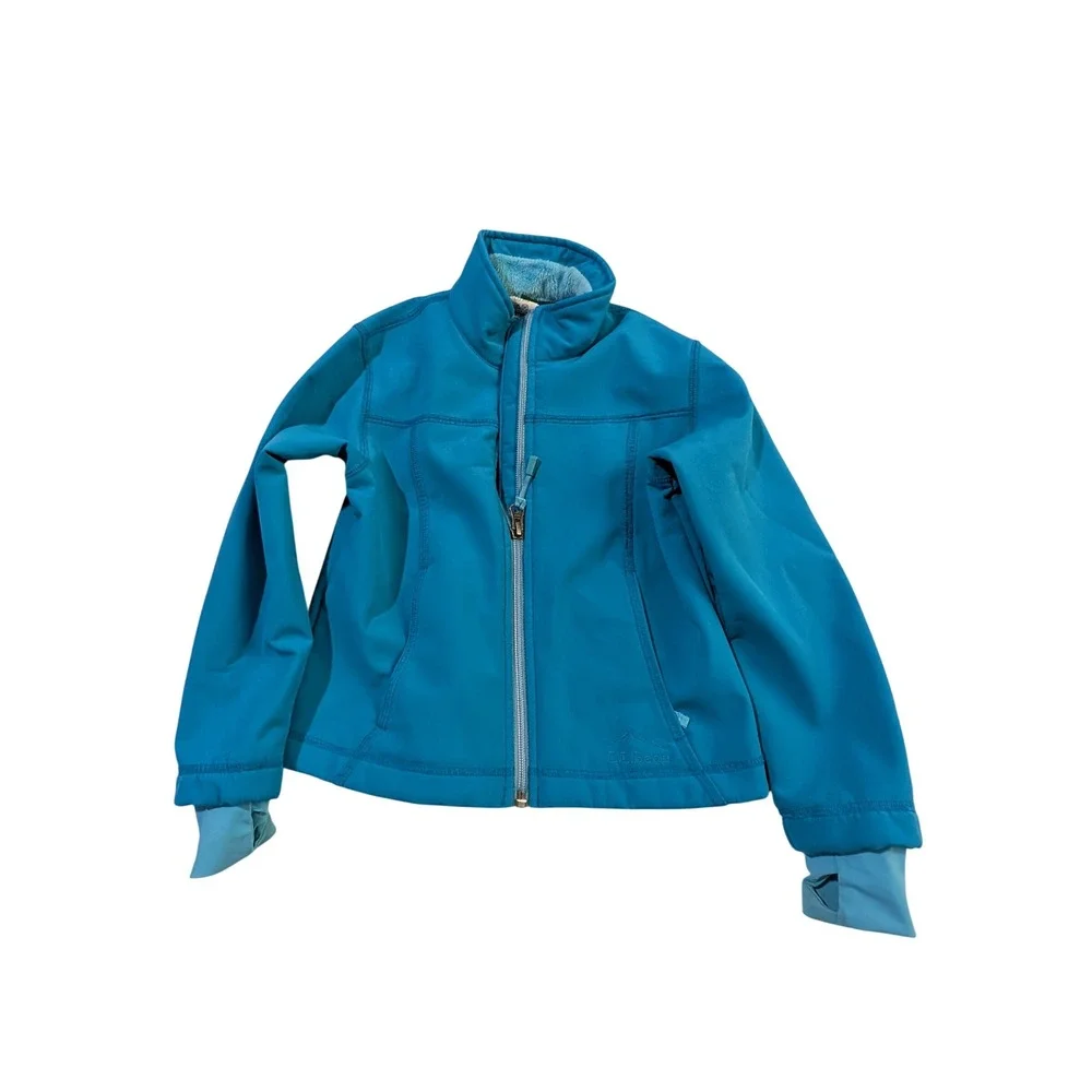 LL Bean Kids Blue Softshell Fleece Lined Jacket Full Zip Size S 4 294019